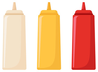 Set of sauce bottle isolated on white background.