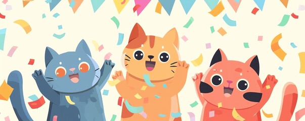 Cat parade flat design front view theme celebration animation vivid