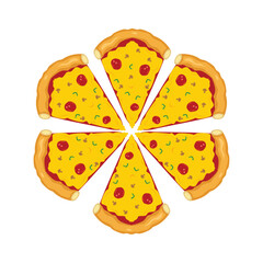 Slice of Melted Cheese Pepperoni Pizza. Vector illustration of delicious slice of pepperoni pizza with melted cheese for you