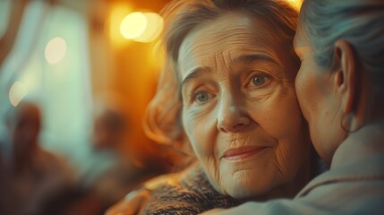 Obraz premium Happy Friendship in Old Age: Tender Caregiver Standing