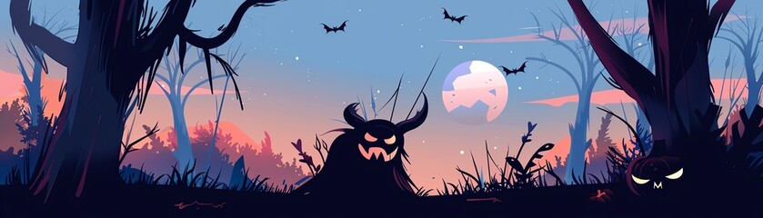Scary monster flat design front view theme Halloween animation vivid