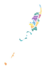 Palau region word cloud. Country shape design. Palau colored illustration. Region names collage cloud. Vector illustration.