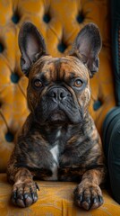 Obraz premium French Bulldog King on the throne of dark evil, film, photo realism