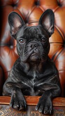 French Bulldog King on the throne of dark evil, film, photo realism