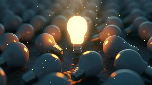 business background with unique leadership and idea concept with one light bulb brighting seamless looping overlay 4k virtual video animation background