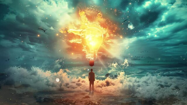 creative new idea innovative brainstorming solution seamless looping overlay 4k virtual video animation background
