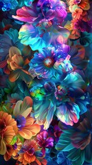 Vibrant and colorful abstract floral artwork, digital illustration. Modern art concept