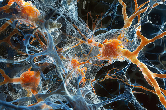 Illustration of neurogenesis in the brain, showing how neural stem cells divide and form new neurons