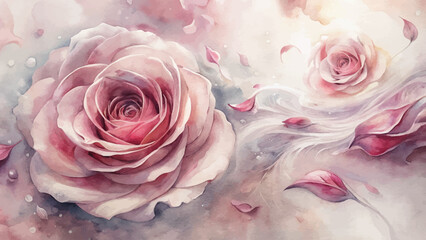 Watercolor background of delicate swirls of rose petals