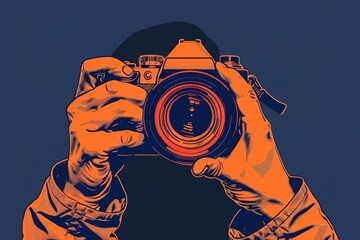 Vintage camera in female hand on white background. Minimalistic still life. Concept art Aberrations