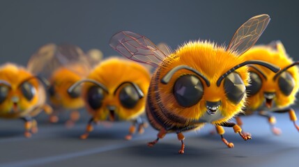 Obraz premium Bee, bumblebee. 3d cartoon vector icon set. Plasticine art illustration. 