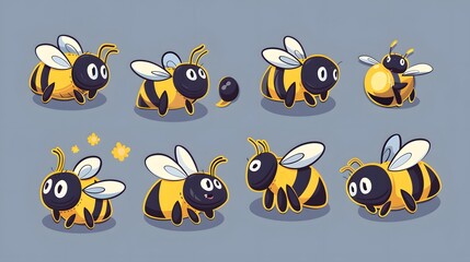 Bee, bumblebee. 3d cartoon vector icon set. Plasticine art illustration. 