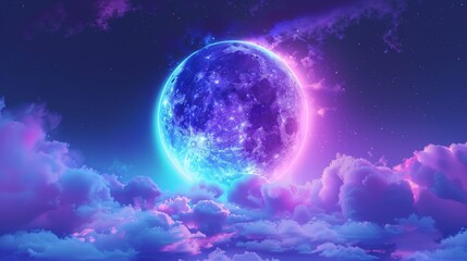 Fototapeta premium glowing neon moon illuminating a vibrant night. dreaming concept