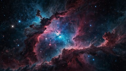 Fototapeta premium A vibrant cosmic scene with a nebula, stars, and interstellar clouds in various hues of blue and pink, depicting the beauty of outer space.