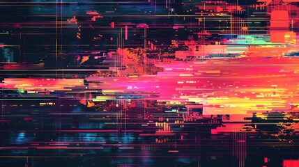 Abstract digital art with colorful glitch lines