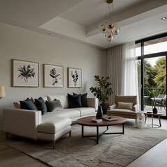 Fototapeta premium modern living room interior design with white sofa and home outdoor design