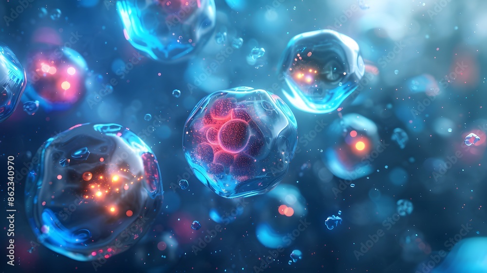 Wall mural 3d rendering of human cell or embryonic stem cell microscope background.