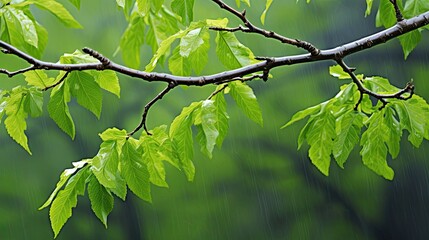 Naklejka premium Fresh green leaves budding on tree branches