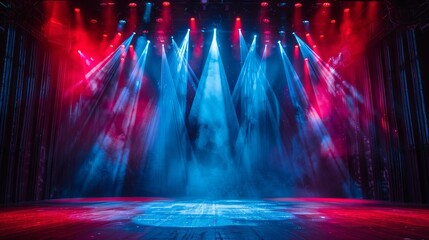 Fototapeta premium The abstract vector design of the backdrop added a vibrant touch to the stage, enhancing the lighting and spotlight effects, and elevating the overall scene of the theater show, concert, and entertain