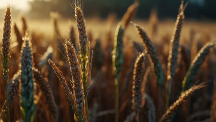 Fototapeta premium PFAS chemical contamination on wheat ears, concept of environmental pollution and ecology impact, health risk, banner.