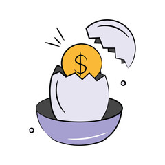 Doodle style icon of golden egg in editable design