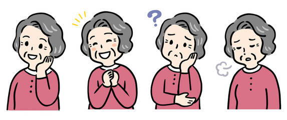 喜んだり困ったり様々な表情のシニア女性