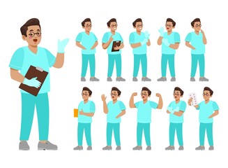 Obraz premium Set of Happy people in nurse uniform with different acting