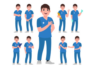 Fototapeta premium Set of Happy people in nurse uniform with different acting