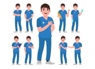 Obraz premium Set of Happy people in nurse uniform with different acting