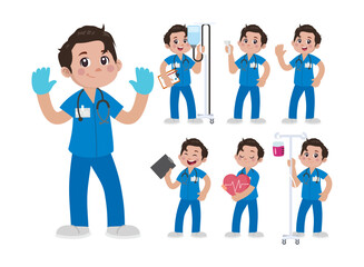 Fototapeta premium Set of Happy people in nurse uniform with different acting