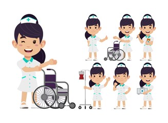 Set of Happy people in nurse uniform with different acting