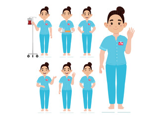 Set of Happy people in nurse uniform with different acting
