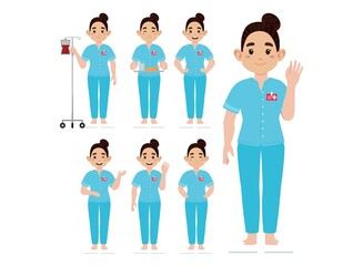 Set of Happy people in nurse uniform with different acting