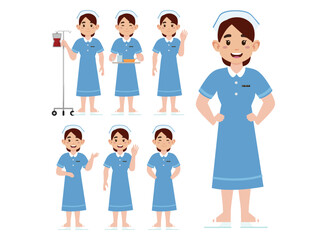 Set of Happy people in nurse uniform with different acting