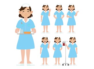 Set of Happy people in nurse uniform with different acting