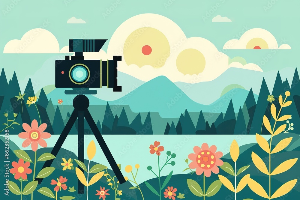 Wall mural Retro Camera flat icon vector illustration for web design and mobile app isolated 