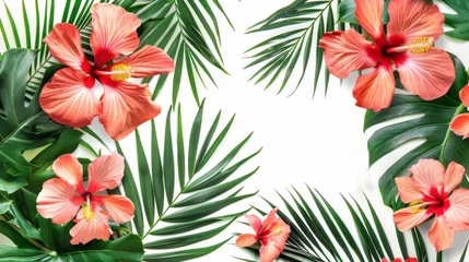  Colorful Tropical Flowers and Palm Leaves on White Background Stock Photo © Bendix