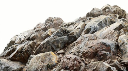 Rocky mountain cliff with textured surface under bright sky, geological formation concept