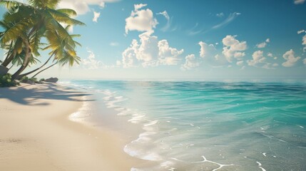 Empty Tropical BeachSerene Sea and Clear Blue Skies - Peaceful Vacation Destination