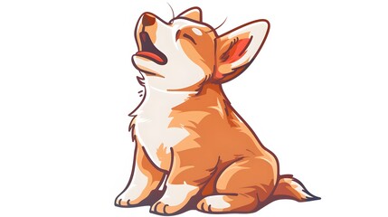 Howling corgi dog vector cartoon illustration. Cute friendly red and white welsh corgi sitting puppy isolated on white. Pets, animals, dogs theme design element in simple cartoon style. 