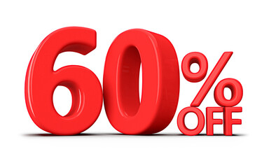 Discount 60 Percent Off Sale Red Number 3D Render