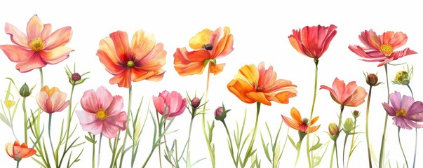 Colorful wildflowers illustration on white background