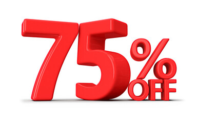 Discount 75 Percent Off Sale Red Number 3D Render