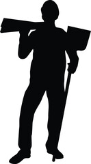 Construction worker silhouette illustration. Men doing outdoor activity. Construction worker pose wearing safety helmet