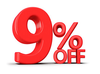 Discount 9 Percent Off Sale Red Number 3D Render