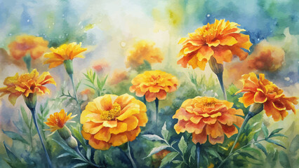 Beautiful marigold flower watercolor background