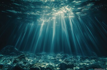 Obraz premium Underwater Sunlight Beams Through Ocean Cave