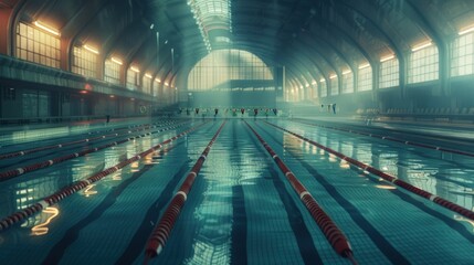 Fototapeta premium A large swimming pool with a dark blue color. Generate AI image