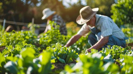 Senior Community Gardening SceneMultigenerational Farmers Harvesting Fresh Crops