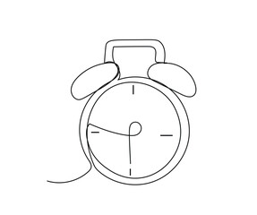 Continuous one line drawing clock. Doodle drawing isolated on white background